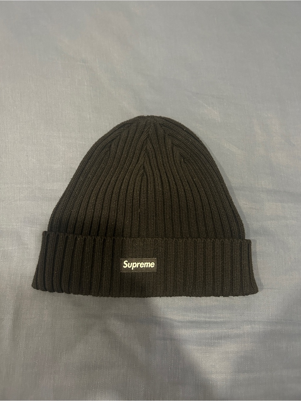 Supreme Black Ribbed Cuff Beanie with Logo Patch